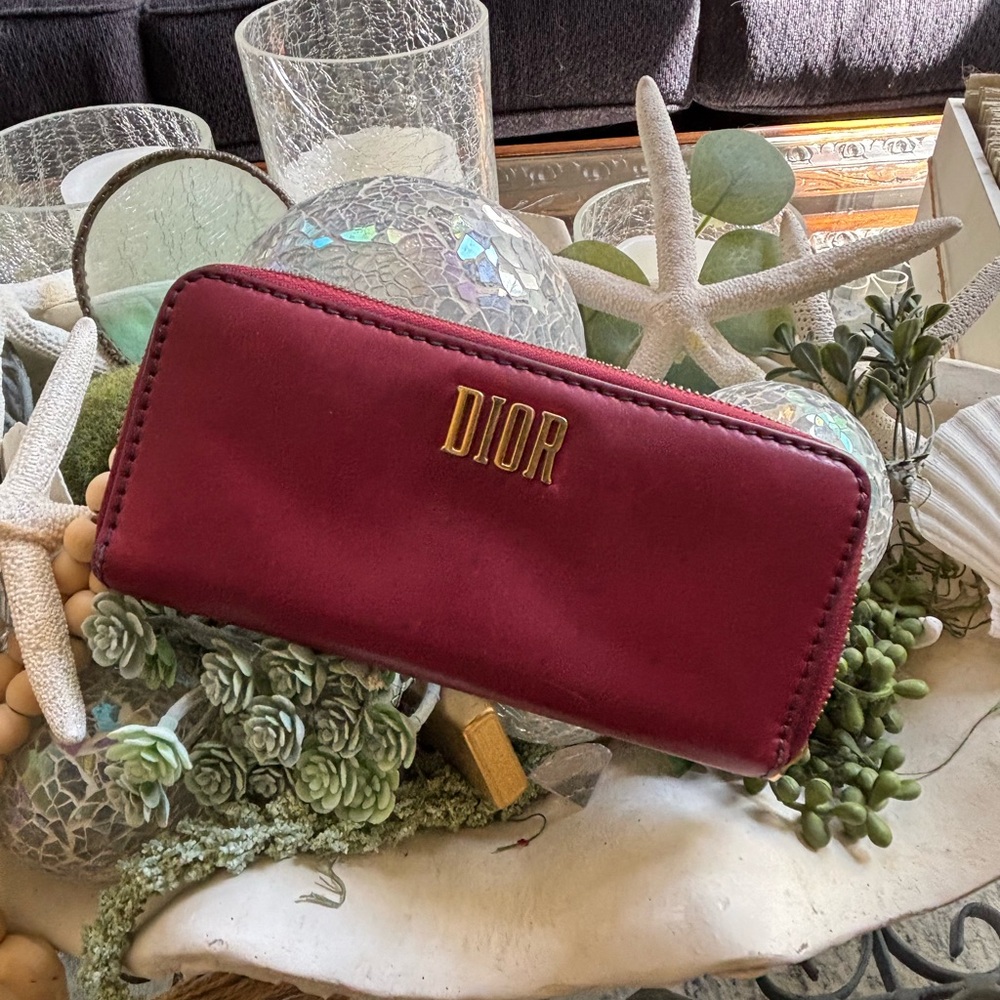Rare! Christian Dior Leather Red long Wallet Gold iconic zippy wallet clean! - Picture 2 of 8